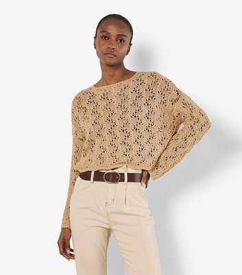 Apricot Stone Pointelle Knit Scallop Hem Jumper