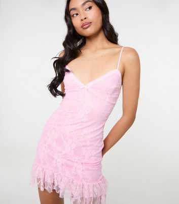 Pink Vanilla Pink Lace Ruffle Mini Dress