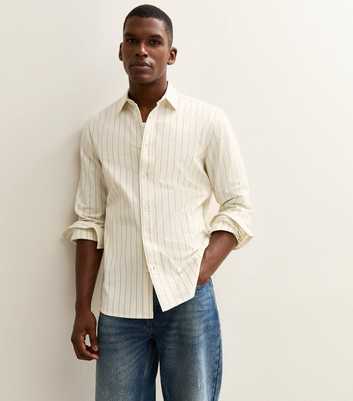 Off White Relaxed Fit Fine Stripe Woven Overshirt