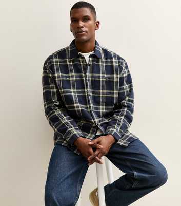 Blue Oversized Checked Long Sleeve Overshirt
