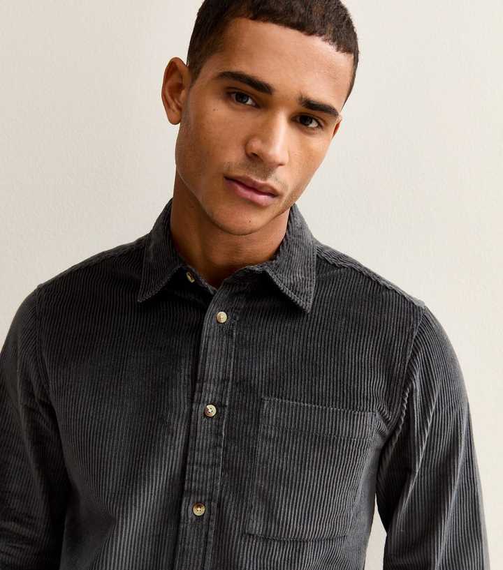 Dark Grey Regular Long Sleeve Corduroy Shirt