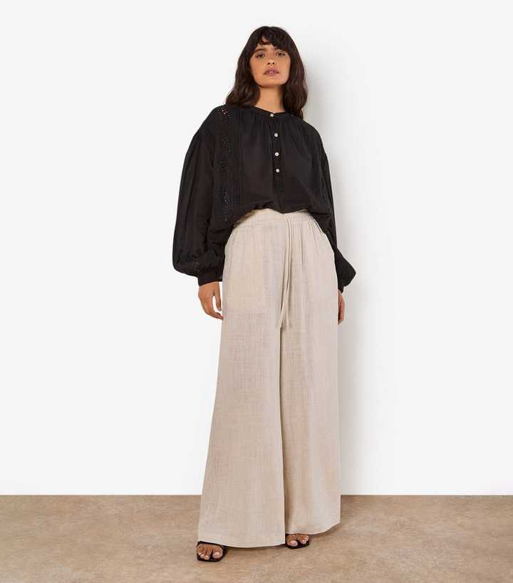 Apricot Stone Linen-Blend Wide Leg Trousers New Look
