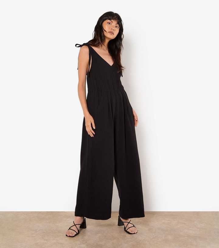 Apricot Black Tie Shoulder Jumpsuit