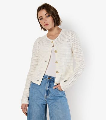 Apricot Cream Waffle Knit Cardigan