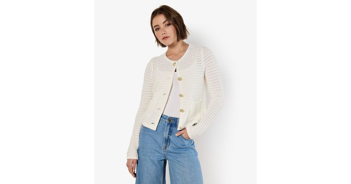 Apricot Cream Waffle Knit Cardigan New Look