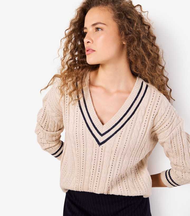 Apricot Stone Stripe Detail Cricket Jumper