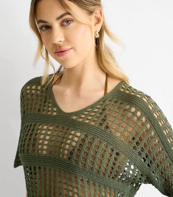 khaki crochet top