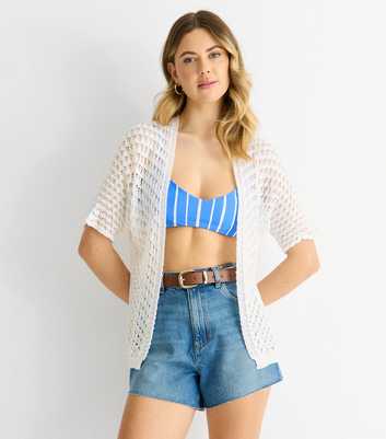 Gini London White Short Sleeve Crochet Cardigan