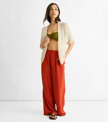 Gini London Cream Short Sleeve Crochet Cardigan