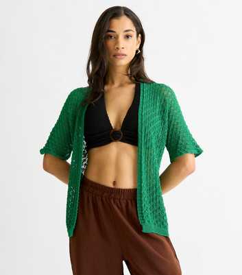 Gini London Green Short Sleeve Crochet Cardigan