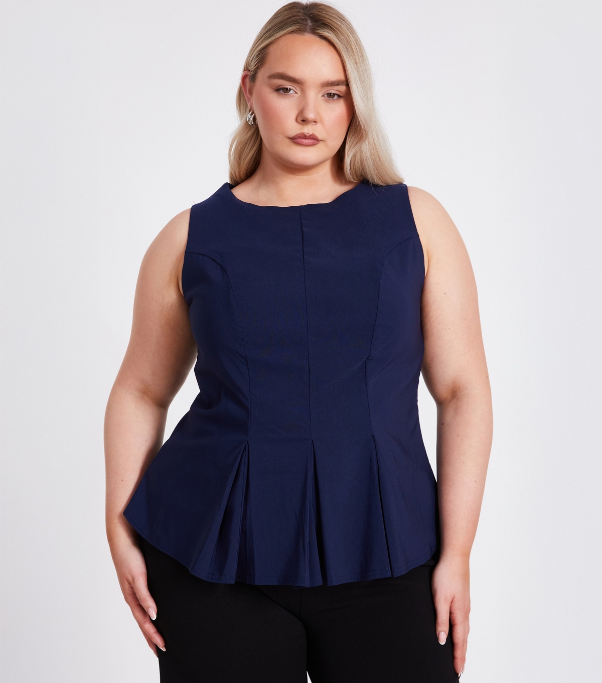 Women's Curve Navy Peplum Top Quiz New Look