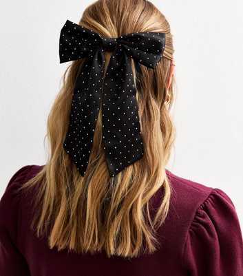 Black Satin Diamante Embellished Bow Hair Slide 