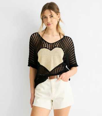 Gini London Black Heart Crochet Top