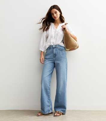 Blue Plait Trim Pocket Wide Leg Jeans