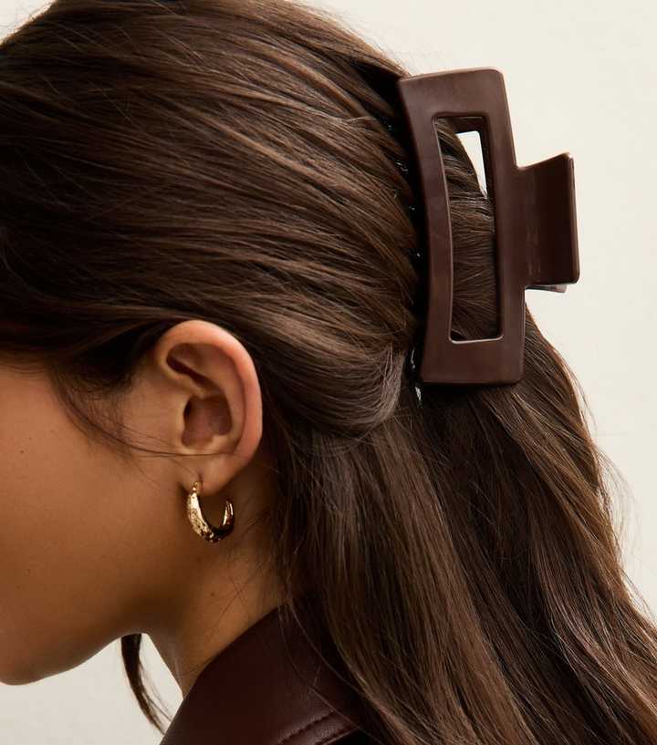 Brown Shiny Rectangular Hair Clip