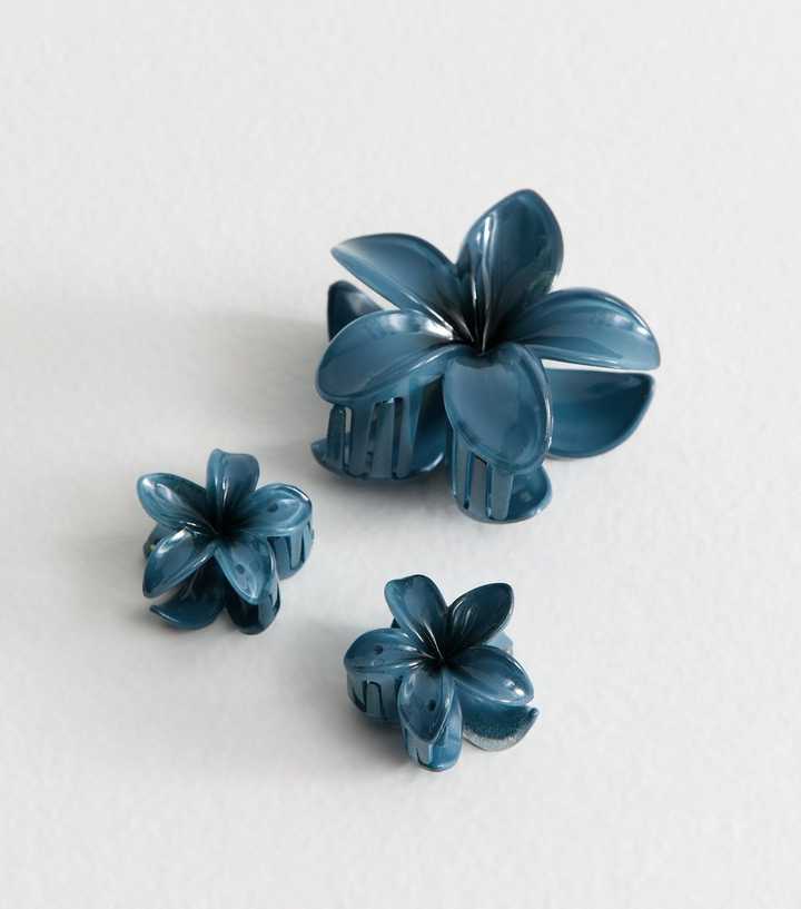 Pack of 3 Bright Blue Ombre Flower Hair Clips