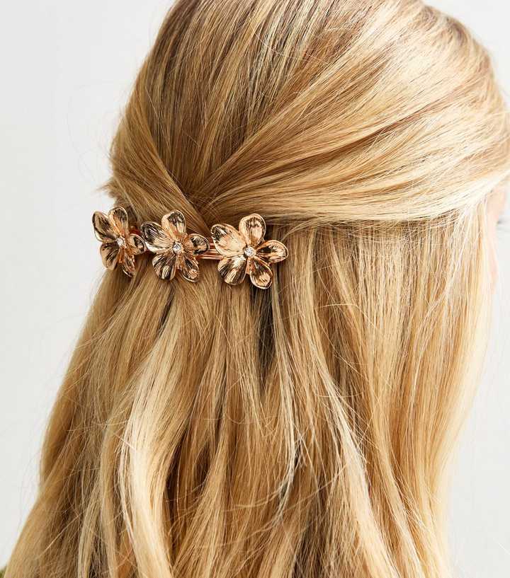 Gold Tone Triple Flower Hair Slide