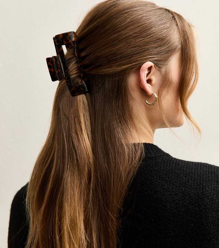 Dark Brown Tortoiseshell Effect Rectangular Hair Claw Clip