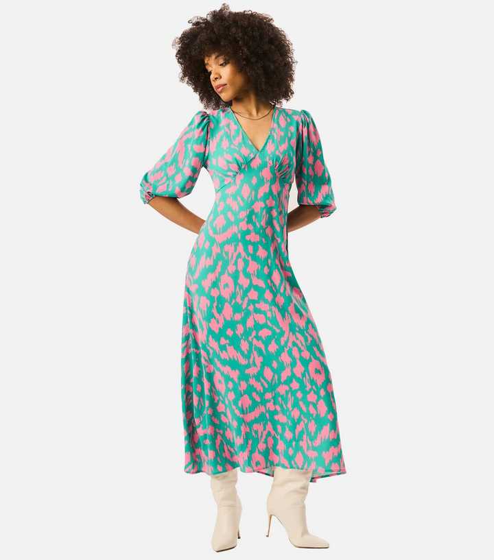 green emerald velvet dress Girl in Mind Samira Animal Print Dress, Pink & Turquoise