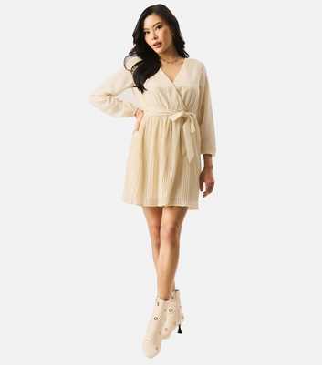 Gini London Cream Long Sleeve Mini Wrap Dress