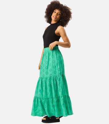 Gini London Green Broderie Anglaise Tiered Maxi Skirt