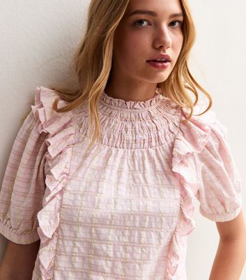 Pink Checked Frill Trim Top | New Look