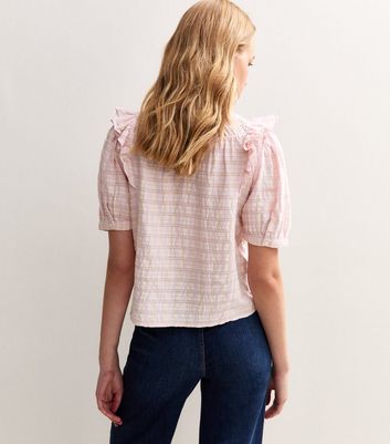 Pink Checked Frill Trim Top | New Look