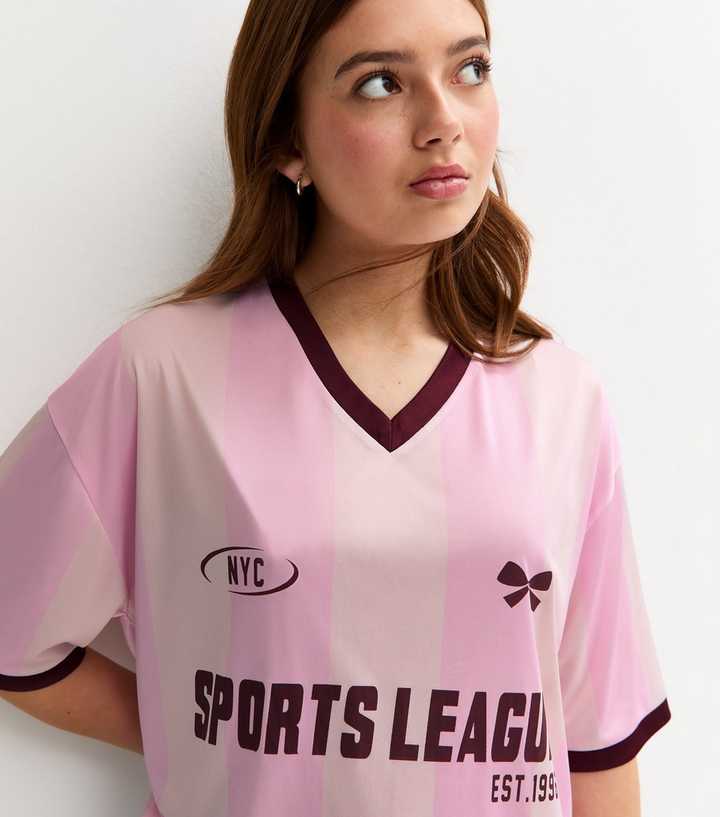 Girls Pink Stripe Print Football Top