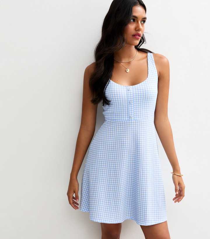 Blue Gingham Check Mini Skater Dress | New Look