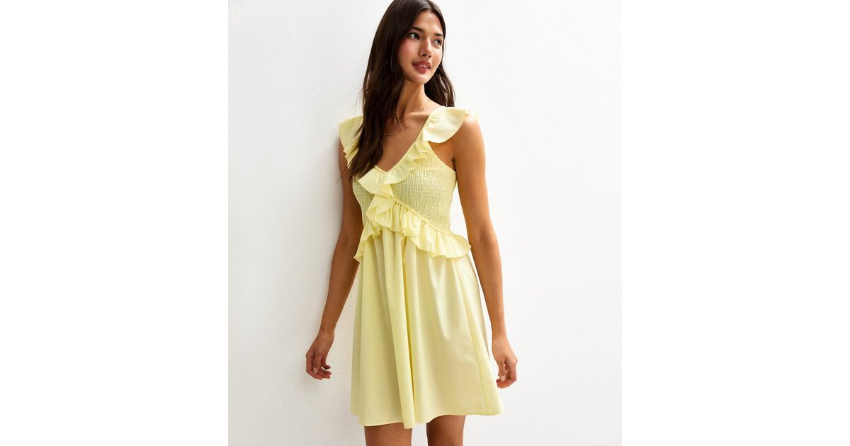 ASOS DESIGN Yellow Stripe Ruffle Minidress