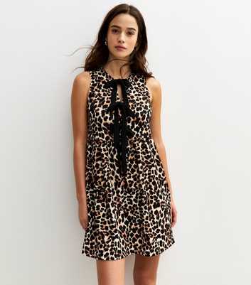 Brown Animal Print Bow Front Mini Dress