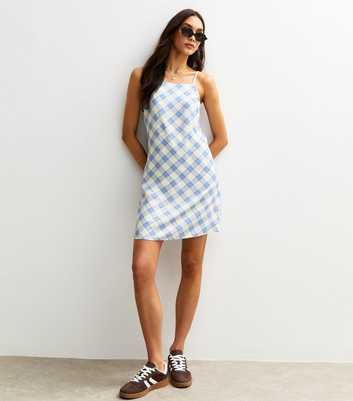 Blue Check Print Shift Mini Dress