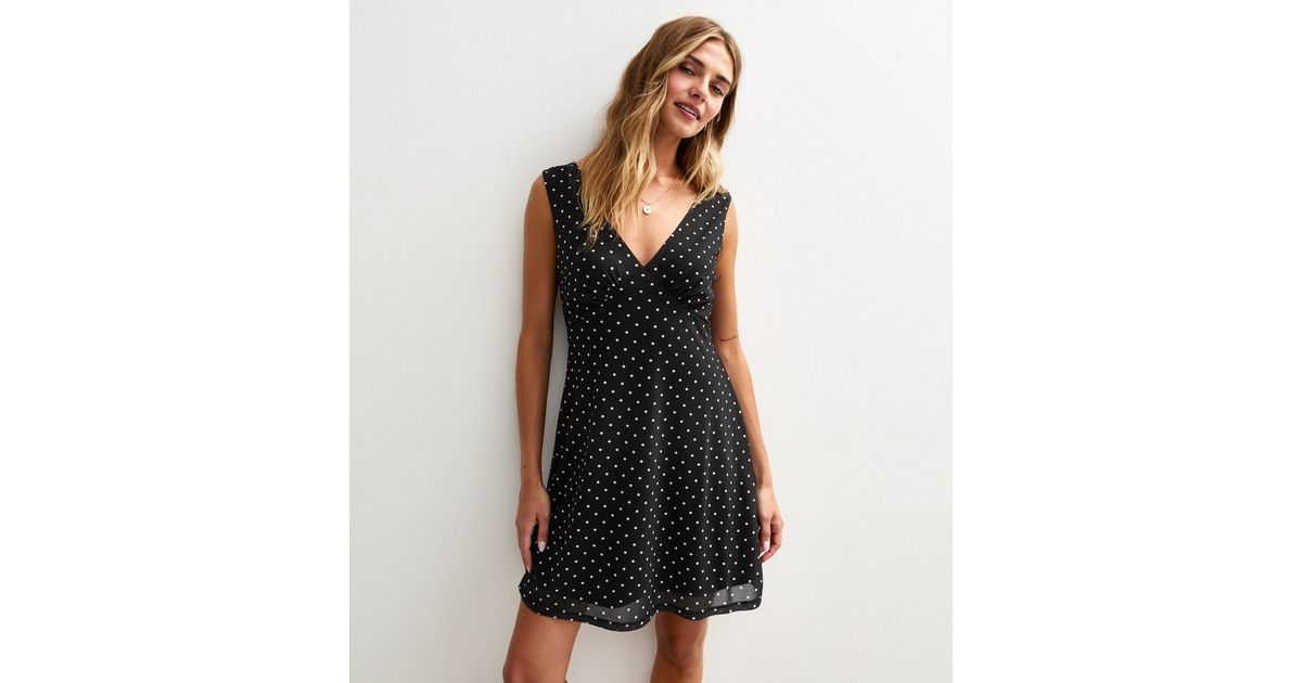 Polka Dot Mesh A-Line Mini Dress