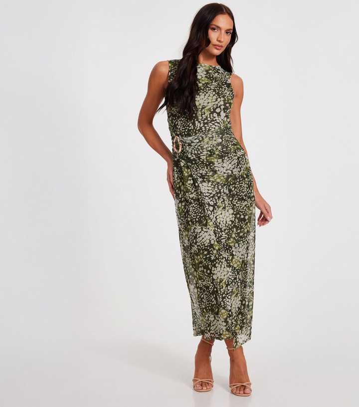 green emerald velvet dress Green Leopard Print High Neck Dress – Ro&Zo main image 1