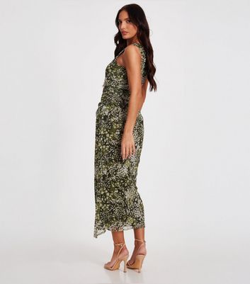 QUIZ Green Animal Print Mesh Midi Dress