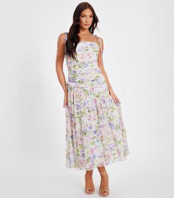 QUIZ Multicolour Chiffon Ruched Floral Print Midaxi Dress