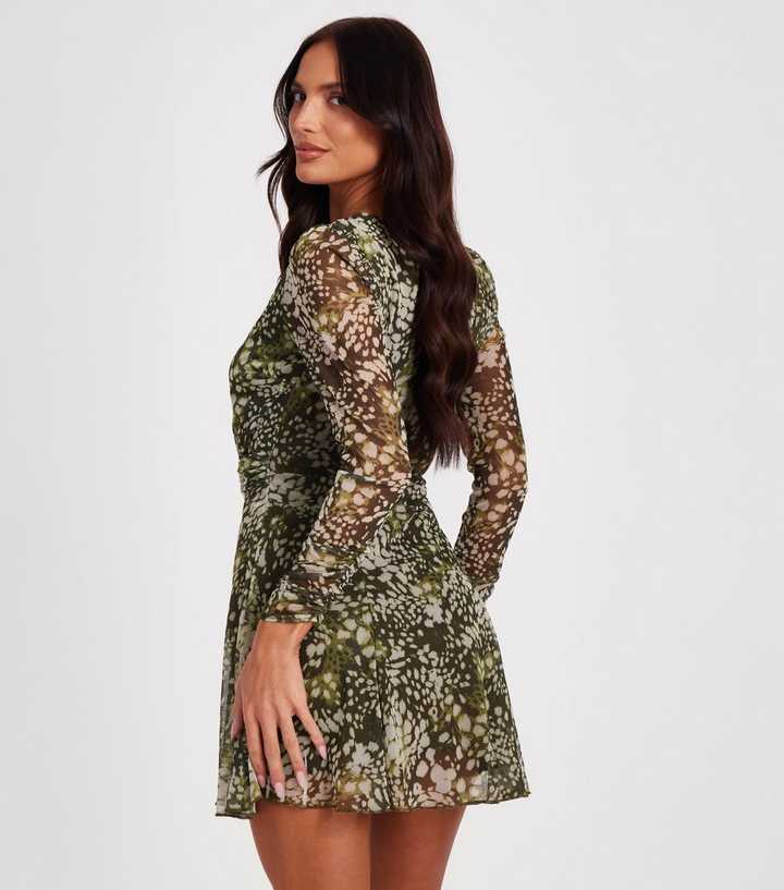 green emerald velvet dress Green Leopard Print High Neck Dress  Ro&Zo