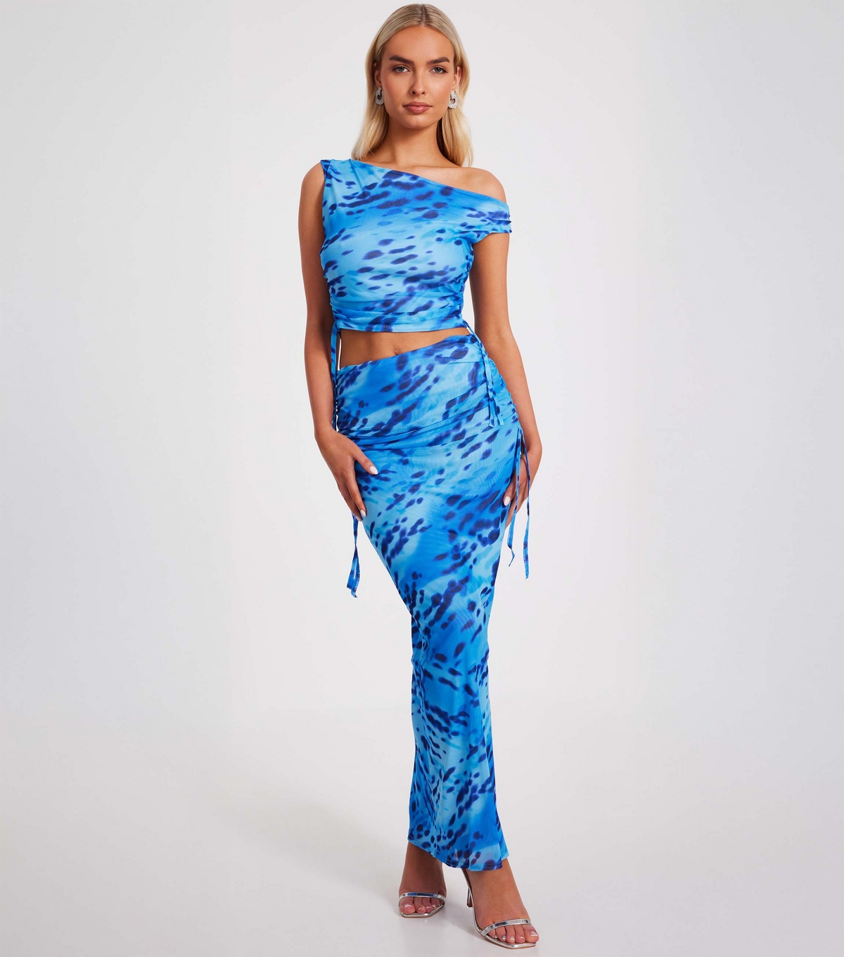 Women's Blue Abstract Print Mesh Maxi Skirt Quiz New Look