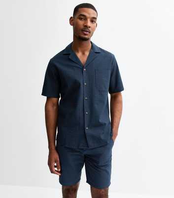 Only & Sons Navy Seersucker Drawstring Shorts