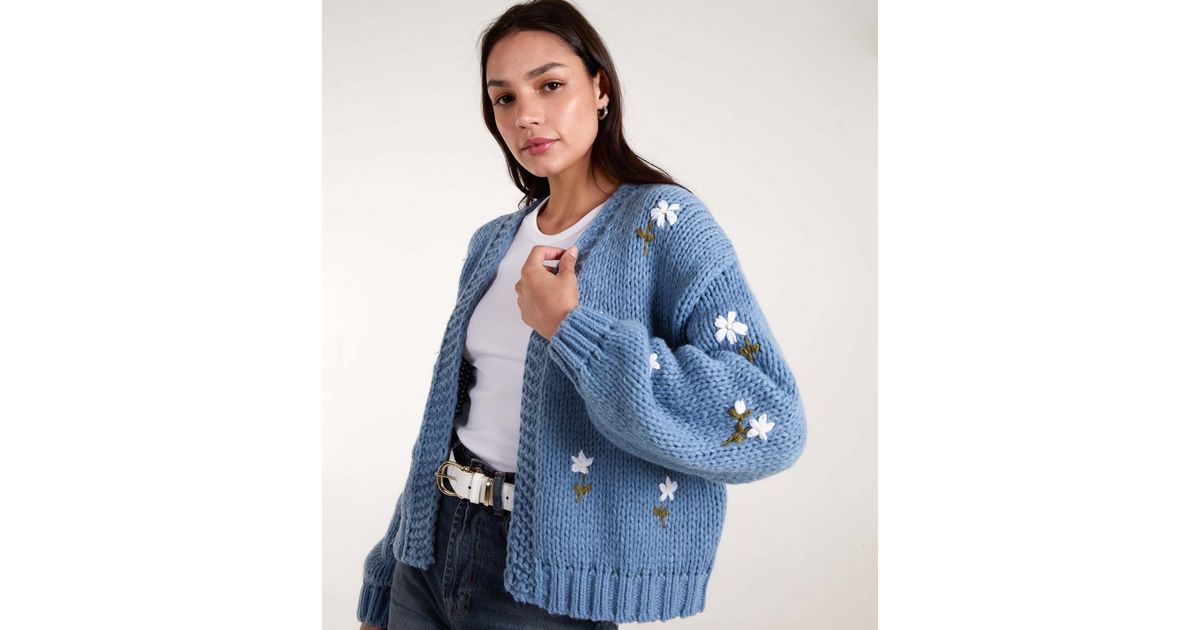 Blue Vanilla Blue Daisy Embroidered Cardigan New Look