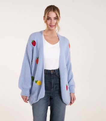 Blue Vanilla Blue Embroidered Fruit Cardigan New Look