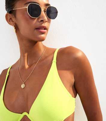 Bright Yellow Popcorn Stitch Bikini Top
