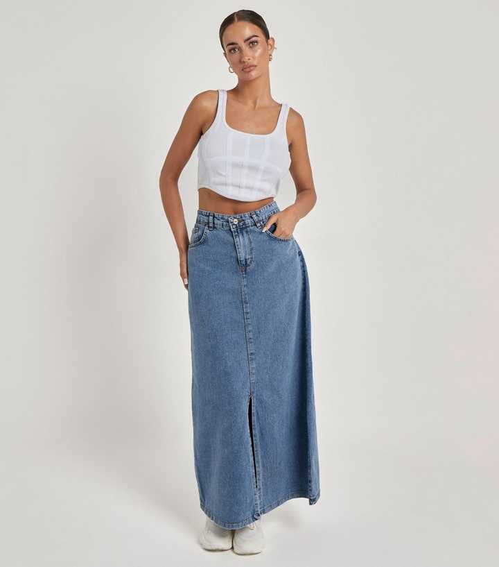 Urban Bliss Blue Denim Split Front Maxi Skirt