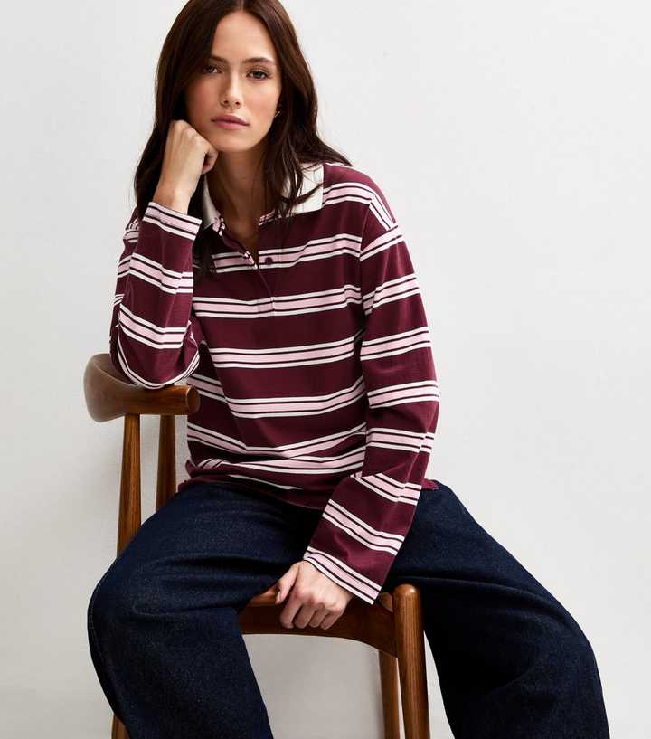Red Striped Long Sleeve Rugby Top