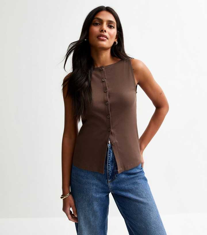 Dark Brown Button Up Vest