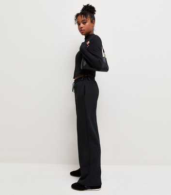 Girls Black Seam Detail Wide Leg Joggers