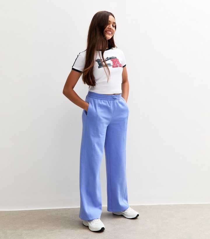 Girls Blue Seam Detail Wide Leg Joggers