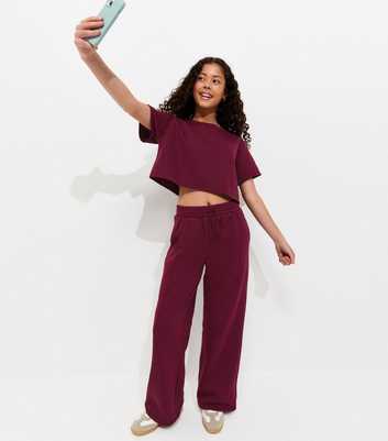 Girls Light Burgundy Seam Detail Wide Leg Joggers