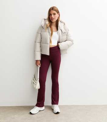 Girls Dark Burgundy Folded Waist Flared Jersey Leggings
