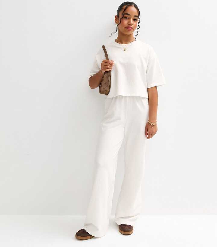 Girls Off White Wide Leg Joggers